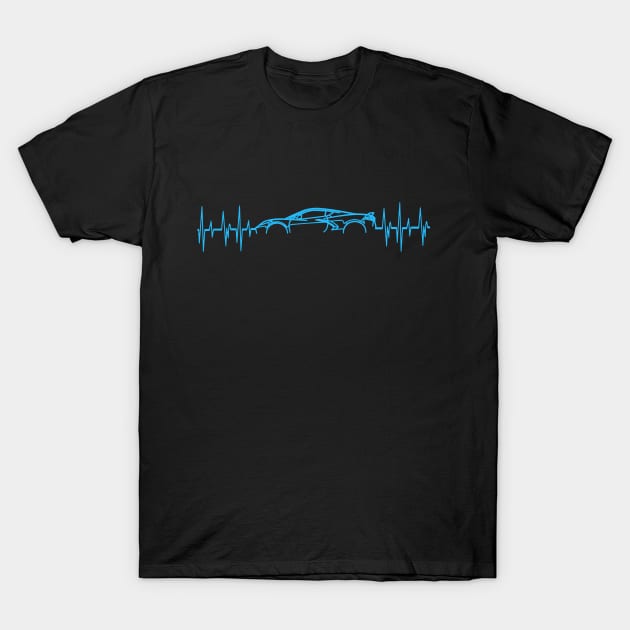 C8 Corvette Heartbeat Rapid Blue Supercar EKG Sports Car Heart Beat Line Racecar Pulse T-Shirt by Tees 4 Thee